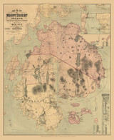 Mount Desert Island Wall Map, Maine Old Map Reprint Wall Map 1887 - Cities Other