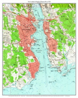 New London & Thames River Mouth - Groton Heights - Harkness Park 1958 - Custom USGS Old Topo Map - Connecticut