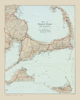 Cape Cod and the Islands 1917 Walker (Light Blue Water) - Old Map Custom Reprint CC-All