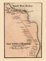 South West Harbor, Tremont, Maine 1860 Old Town Map Custom Print - Hancock Co.