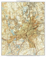 City of Worcester and Ponds 1939 - Custom USGS Old Topo Map - Massachusetts 7x7 Custom - Lakes Not Quabbin