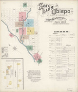 San Luis Obispo California 1888 - Fire Insurance Index - Old Map Reprint