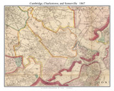 Cambridge, Charlestown, and Somerville Massachusetts 1867 Old Town Map Custom Print - Boston Vicinity - Middlesex  Co.
