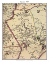 Saugus Massachusetts 1867 Old Town Map Custom Print - Boston Environs - Essex  Co.