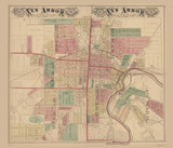 Ann Arbor 1874 Krause - Old Map Custom - Michigan/Cities