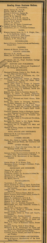 Bowling Green Directory, Kentucky 1877 Old Town Map Custom Print - Warren Co.