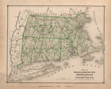 Massachusetts, Rhode Island & Connecticut 1876 Old Map Reprint - Berkshire Co. MA Beers Atlas 10