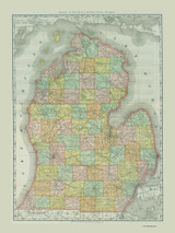 Southern Michigan, Michigan 1897 Old Map Print - Antrim Co. 77-78