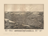 Amsterdam, New York 1881 Bird's Eye View - Old Map Reprint
