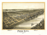 Ford City, Pennsylvania 1896 Bird's Eye View - Old Map Reprint