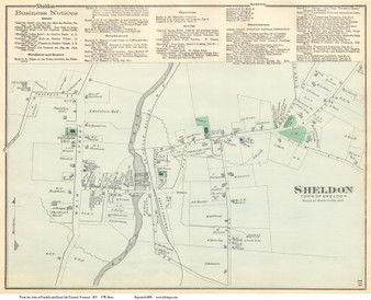 Sheldon Village, Vermont 1871 Old Town Map Reprint - Franklin Co.