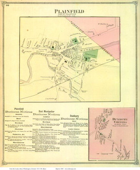 Plainfield and Duxbury Corners Villages, Vermont 1873 Old Town Map Reprint - Washington Co.