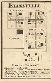 Elizaville Village - Clinton Indiana 1865 Old Town Map Custom Print - Boone Co.