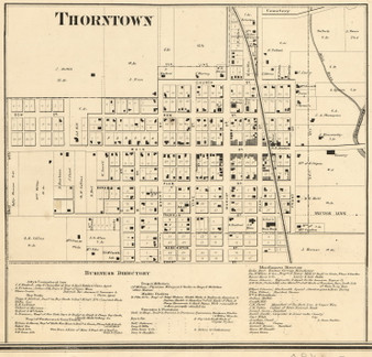 Thorntown Village - Sugar Creek Indiana 1865 Old Town Map Custom Print - Boone Co.