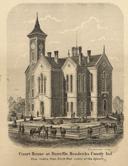 Danville Courthouse - Centre Indiana 1865 Old Town Map Custom Print - Hendricks Co.