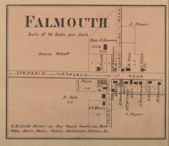 Falmouth Village, Union, Indiana 1867 Old Town Map Custom Print  Rush Co.