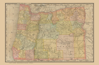 Oregon 1889 Rand McNally - Old State Map Reprint