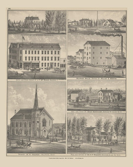 Residence of J.F. McShane, P.W. Morton, Isaac Sawmiller, Dr. H.P. Wagner, Trinity M.E. Church & Delphos Mills  - Ohio 1880 Old Town Map Custom Reprint - Allen Co. Atlas
