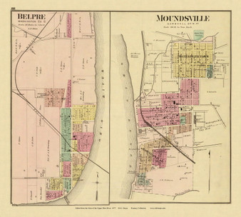 Belpre Ohio and Moundsville, West Virginia, 1877 - Upper Ohio River and Valley Atlas - Old Map Custom Reprint - USA Regional 88