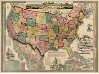 USA 1876 Railroad Map  - Old Map Reprint USA RR Map