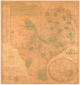 Texas 1853 DeCordova - Old State Map Reprint