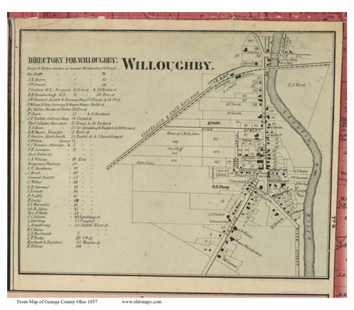 Willoughby Village - Willoughby, Ohio 1857 Old Town Map Custom Print - Lake Co.