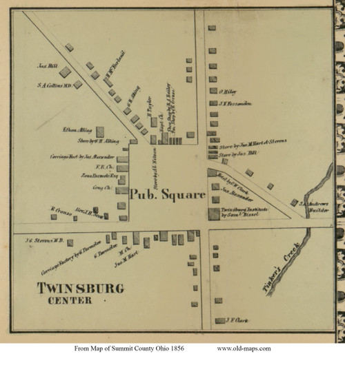 Twinsburg Center - Twinsburg, Ohio 1856 Old Town Map Custom Print - Summit Co.