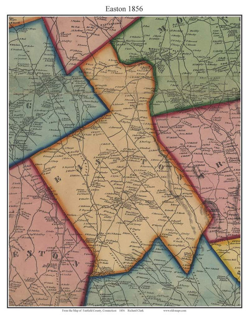 Easton, Connecticut 1856 Fairfield Co. - Old Map Custom Print