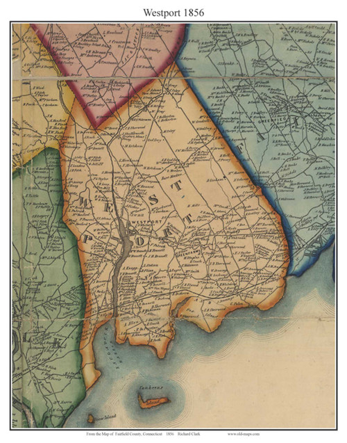 Westport, Connecticut 1856 Fairfield Co. - Old Map Custom Print