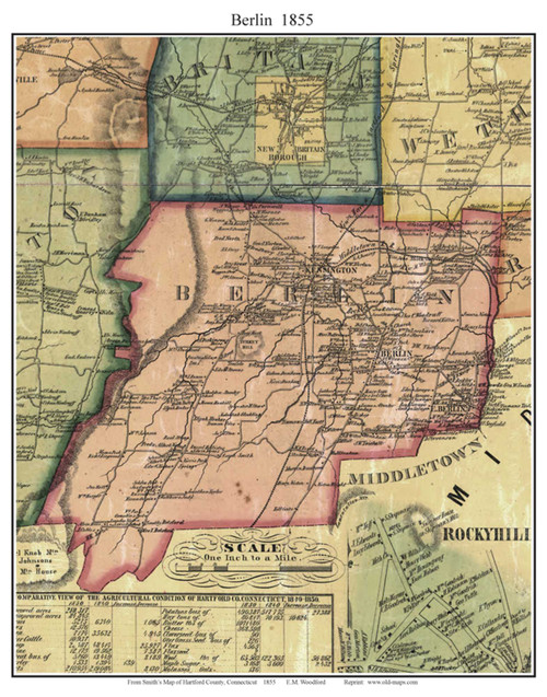 Berlin - Connecticut 1855 Old Town Map Custom Print - Hartford Co.