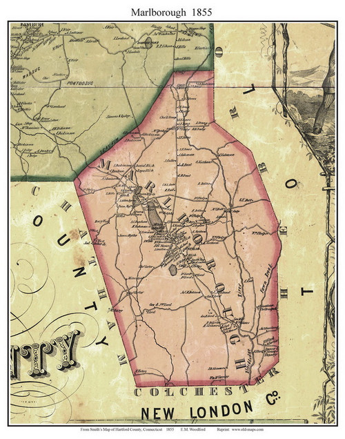 Marlborough - Connecticut 1855 Old Town Map Custom Print - Hartford Co.
