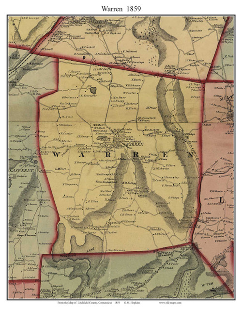 Warren Connecticut 1859 Old Town Map Custom Print - Litchfield Co.