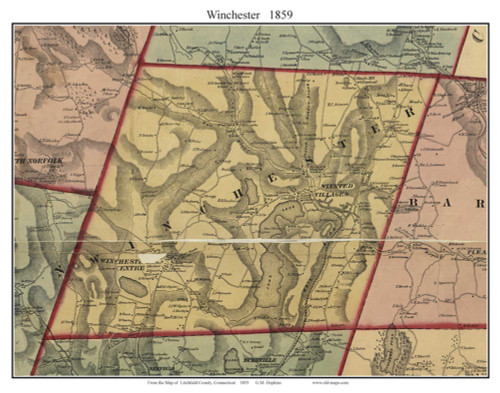 Winchester Connecticut 1859 Old Town Map Custom Print - Litchfield Co.