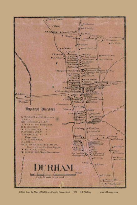 Durham, Connecticut 1859 Middlesex Co. - Old Map Custom Print