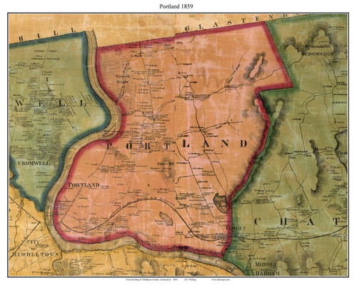 Portland, Connecticut 1859 Middlesex Co. - Old Map Custom Print
