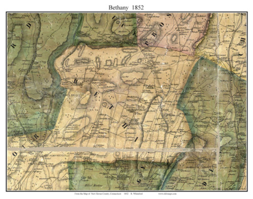 Bethany, Connecticut 1852 - Old Map Custom Print - New Haven Co.
