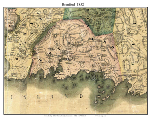 Branford, Connecticut 1852 - Old Map Custom Print - New Haven Co.