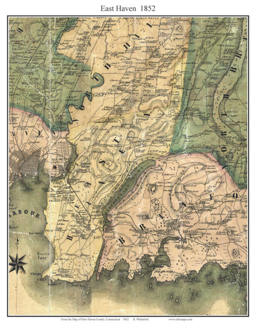 East Haven, Connecticut 1852 - Old Map Custom Print - New Haven Co.