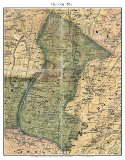 Hamden, Connecticut 1852 - Old Map Custom Print - New Haven Co.