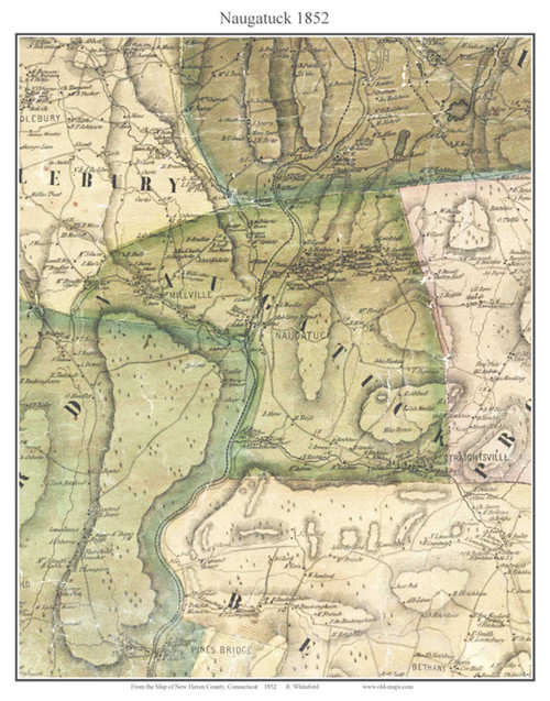Naugatuck, Connecticut 1852 - Old Map Custom Print - New Haven Co.