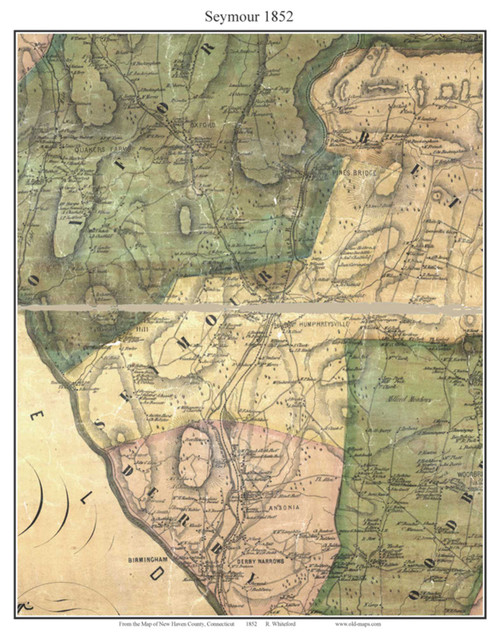 Seymour, Connecticut 1852 - Old Map Custom Print - New Haven Co.