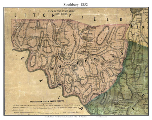 Southbury, Connecticut 1852 - Old Map Custom Print - New Haven Co.