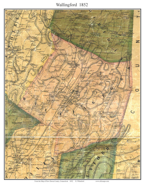 Wallingford, Connecticut 1852 - Old Map Custom Print - New Haven Co.