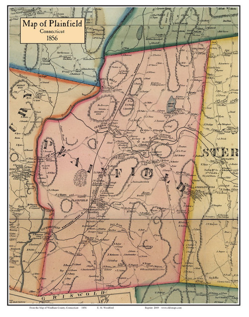 Plainfield, Connecticut 1856 Windham Co. - Old Map Custom Print