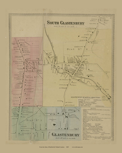 Glastenbury. South Glastenbury - Glastenbury, Connecticut 1869 Hartford Co. - Old Map Reprint