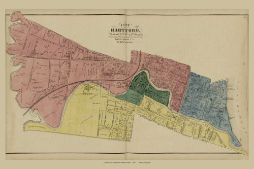 Hartford Ward 2,3,5 - Hartford, Connecticut 1869 Hartford Co. - Old Map Reprint