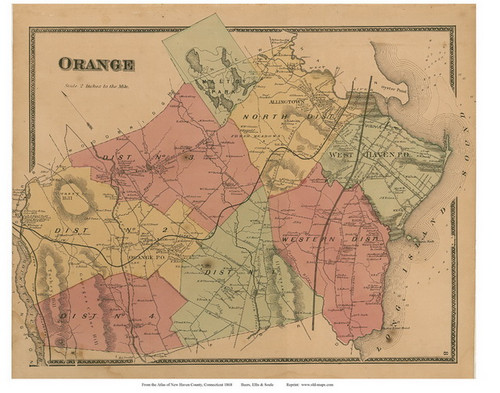 Orange, Connecticut 1868 Old Town Map Reprint - New Haven Co.