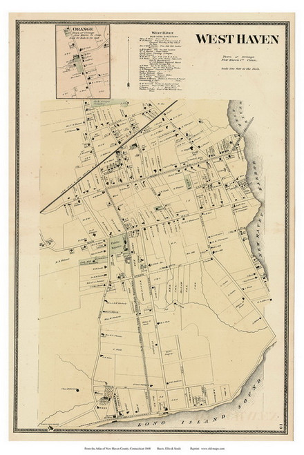 Orange and West Haven Villages, Connecticut 1868 Old Town Map Reprint - New Haven Co.