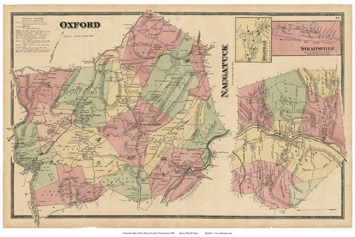Oxford and Naugatuck Towns, Millville and Straitsville Villages, Connecticut 1868 Old Town Map Reprint - New Haven Co.