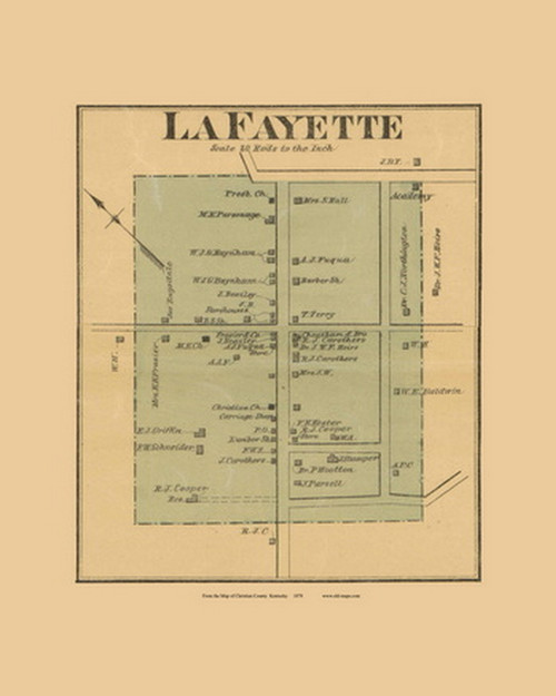 LaFayette Village, Kentucky 1878 Old Town Map Custom Print - Christian Co.